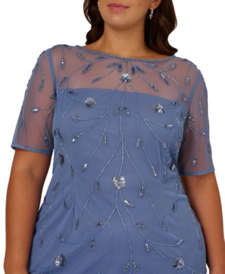 Plus Size Beaded Mesh Sheath Dress