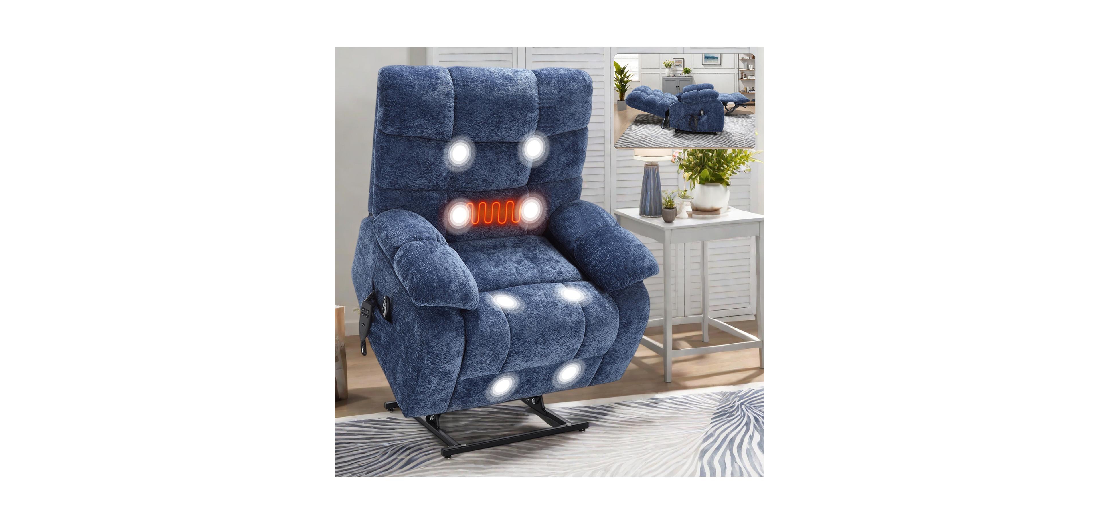 Streamdale Furniture Lift Recliner Heat Massage Dual Motor Infinite Position Blue