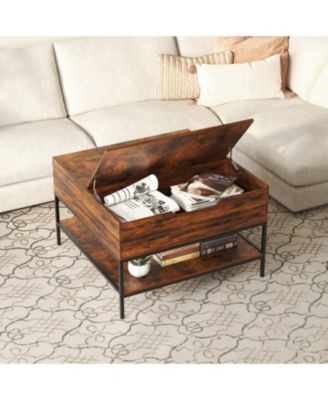 Flip-Top Coffee Table - Dark Walnut & Black Metal - Lift-Top w/ Storage