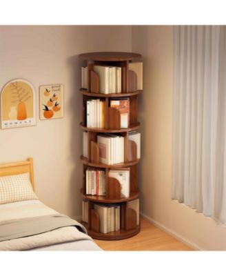 Rotating Bookshelf 5-Tier 360 Spinning Tower - Walnut