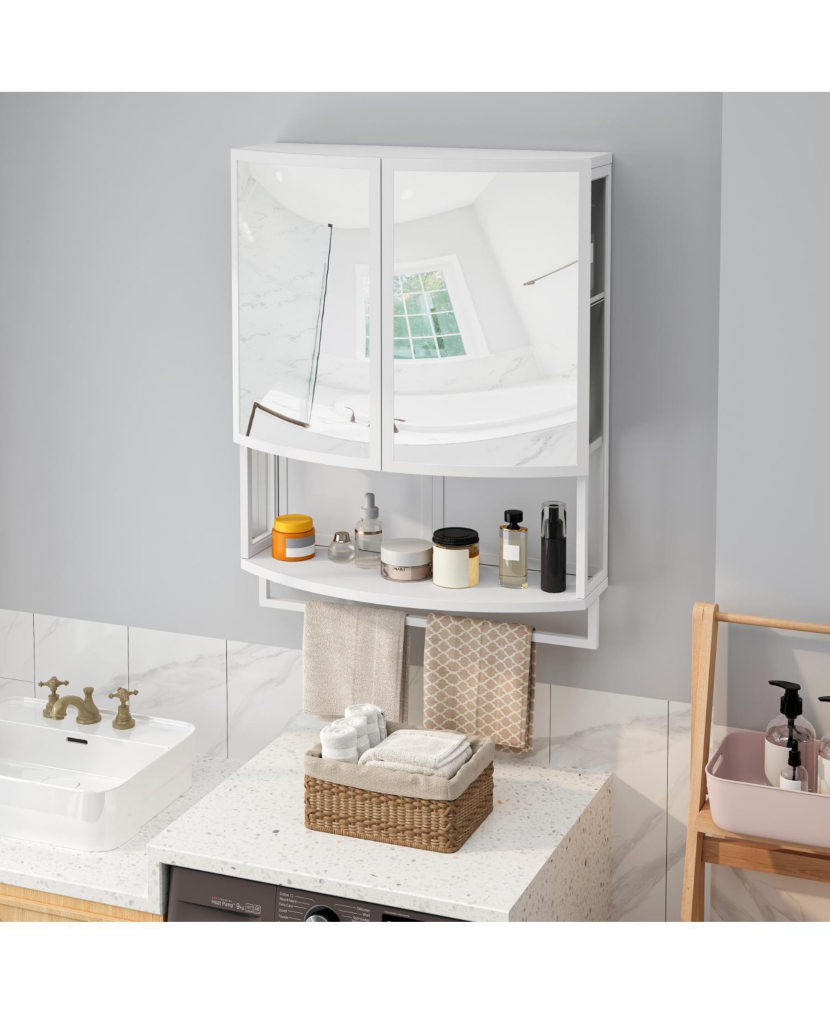 Streamdale Furniture Arched Double-Door Wardrobe with Mirror & Storage - White