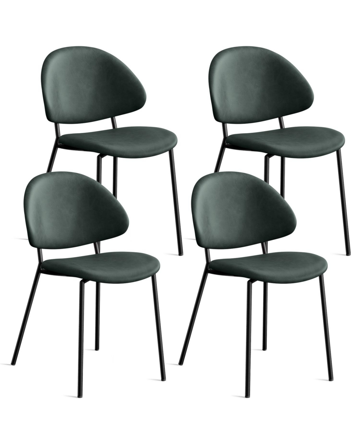 Streamdale Furniture Green Pu Leather Dining Chairs - Set of 4