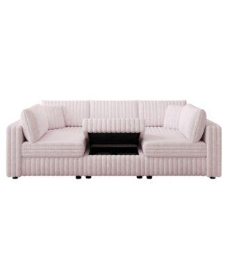 Streamdale U-Shaped 6-Person Sofa with Ottoman, Light Pink, Modular Furniture