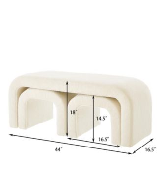 U-Shaped Teddy Ottoman Bench Set of 3- Cream