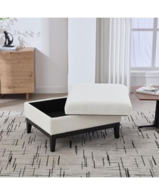 33.86" Ivory Boucle Storage Ottoman/Coffee Table