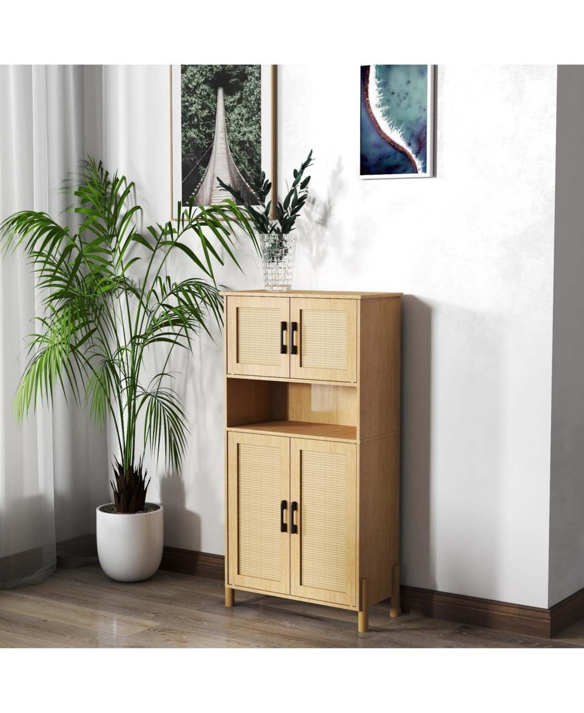 Streamdale Furniture Mid-Century 4-Door Rattan Cabinet