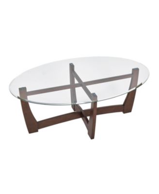 Streamdale 48" Oval Glass Coffee Table, Cherry Finish