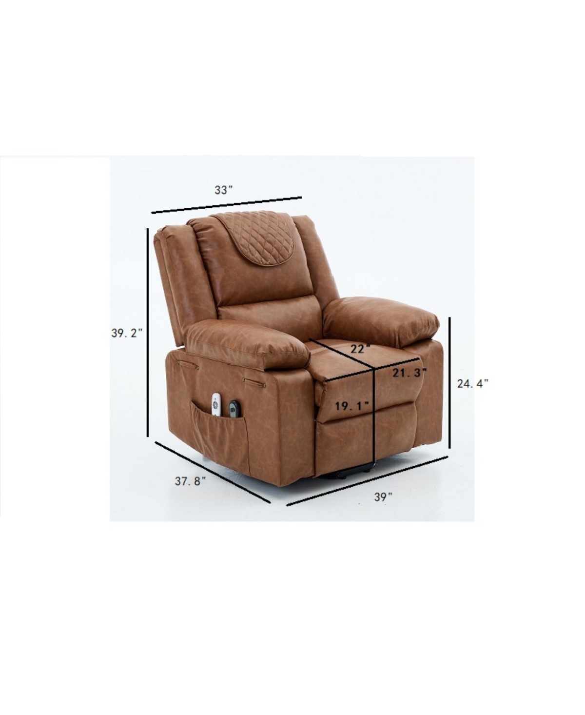 Streamdale Furniture Brown Pu Remote-Controlled Heating and Massage Assistive Recliner for SeniorsI