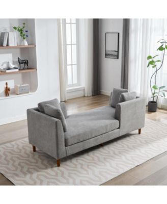 Modern Chenille Chaise Lounge Sleeper Sofa with Throw Pillows