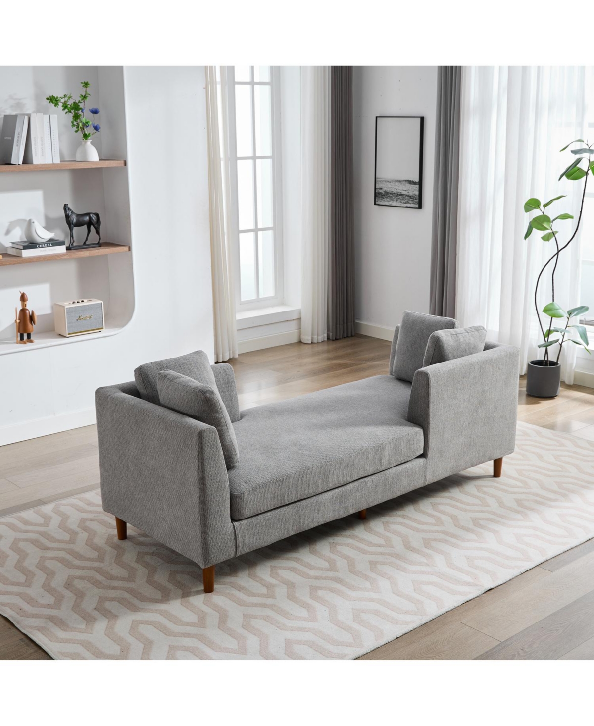 Streamdale Furniture Modern Chenille Chaise Lounge Sleeper Sofa with Throw Pillows