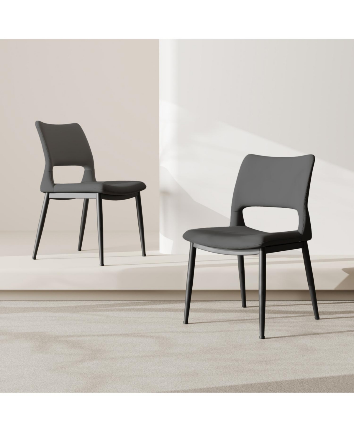 Streamdale Furniture Grey Pu Leather Dining Chairs (Set of 2)