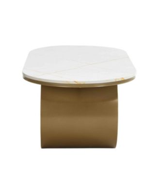 Modern Oval Coffee Table w/ Storage & Faux Marble Top
