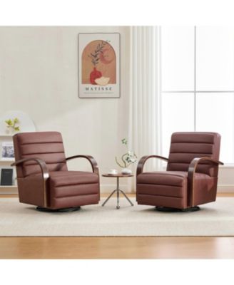 Streamdale Modern Swivel Accent Chair with Wood Armrests