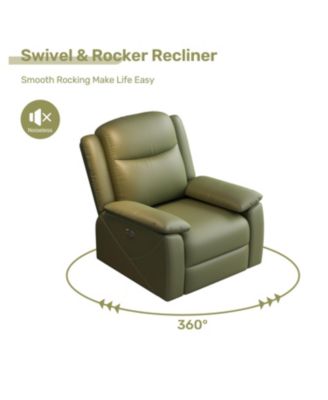 Rocker Recliner with USB, 360 Swivel, Oversized, Overstuffed - GREEN