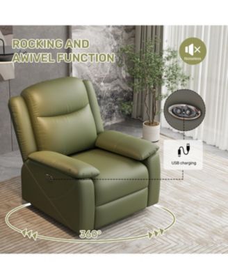 Rocker Recliner with USB, 360 Swivel, Oversized, Overstuffed - GREEN