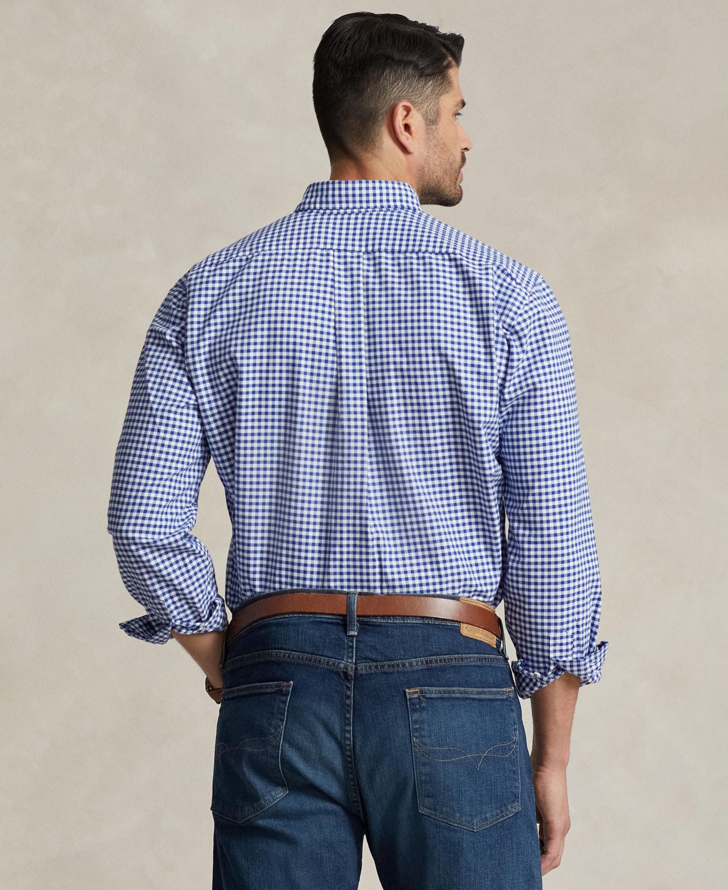 Мужская рубашка Polo Ralph Lauren Big & Tall Cotton Oxford, цвет: Синий / Белый в мелкую клетку — фото 4