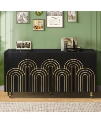 Streamdale Black Fluted Sideboard Buffet - 4 Doors, Adjustable Shelves