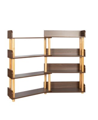 4-Tier Rotatable Bookcase, Wood Corner Shelf, Rustic Storage Rack for Books, CDs, Movies