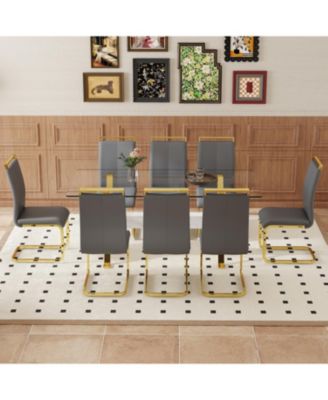 Streamdale Elegant Tempered Glass Dining Set (71"x35.4") with 8 Dark Gray Chairs