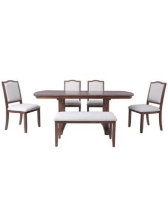 Extendable Wood Dining Set with 4 Chairs & Bench