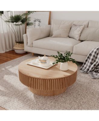 31.5" Round Wood Coffee Table with Storage