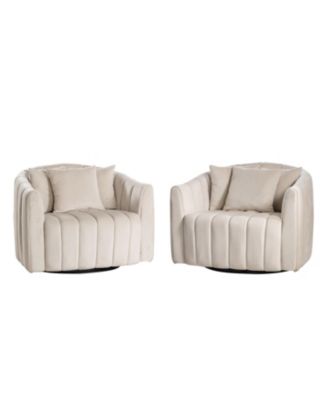 Velvet Swivel Barrel Chair & Half Sofa w/ Pillows