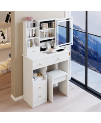 29.2" Vanity Table w/ LED Mirror Power Stool