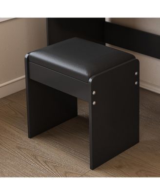 Modern Vanity Desk with Lighted Mirror & Power Outlet - Black