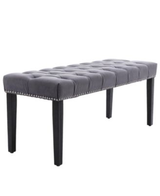 Tufted Velvet Bench Ottoman - Dark Gray