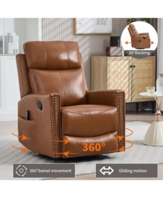 Leather Heat Massage Rocker Swivel Recliner
