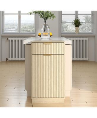 Oak Woodgrain Tilt-Out Trash Cabinet with Drawer & Pull-Out Bin