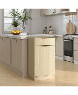 Oak Woodgrain Tilt-Out Trash Cabinet with Drawer & Pull-Out Bin