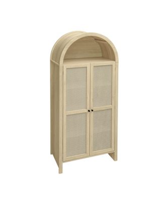 Arched Kitchen Pantry Cabinet with Rattan Door & Adjustable Shelves