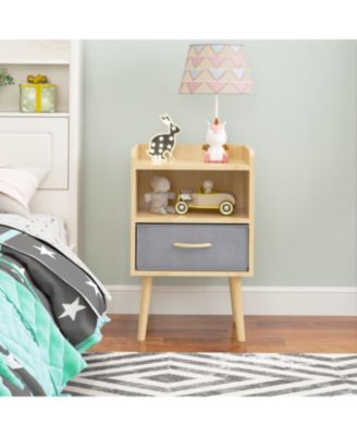 Nightstand with Fabric Drawer & Storage - Oak