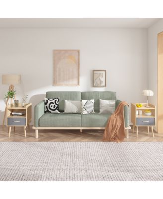 Nightstand with Fabric Drawer & Storage - Oak