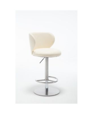  Titanium Leather Bar Stool, Swivel Adjustable Height, White