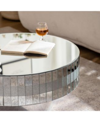 Streamdale Round Mirrored Coffee Table - Crushed Diamond & Crystal Edge