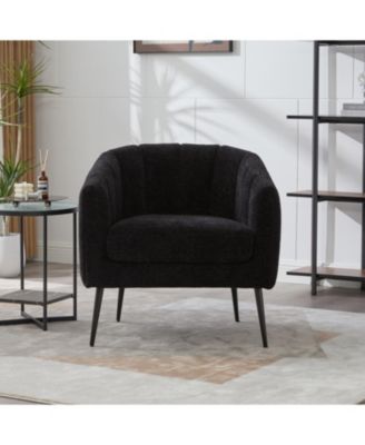  Chenille Barrel Accent Chair with Metal Legs - Black