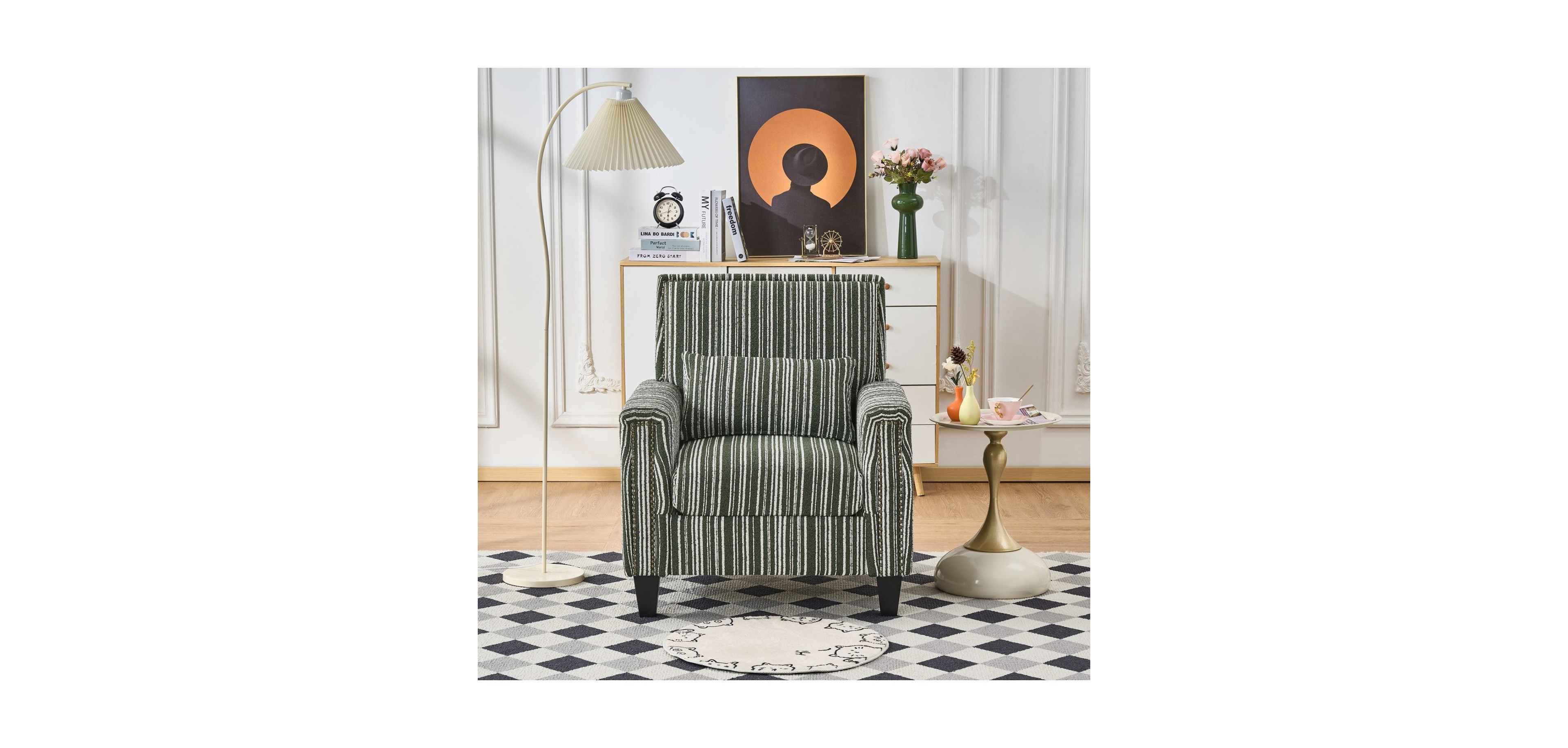 Streamdale Furniture Green & White Striped Accent Chair with Nailhead Trim