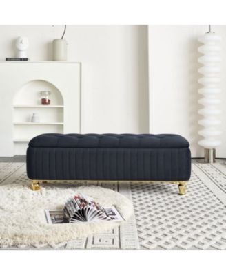 Streamdale Velvet Storage Ottoman with Gold Accents