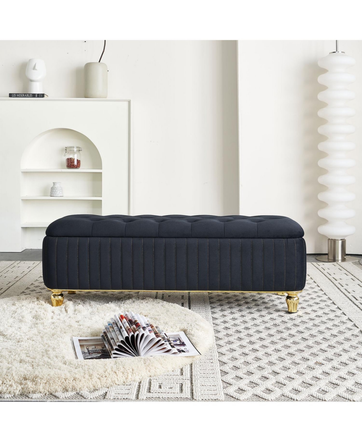 Streamdale Furniture Streamdale Velvet Storage Ottoman with Gold Accents
