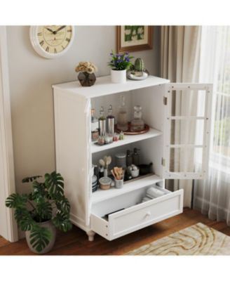 Modern White Glass Door Buffet Cabinet