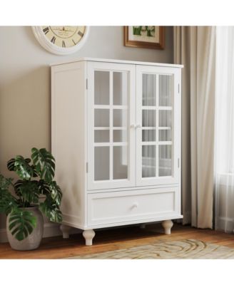 Modern White Glass Door Buffet Cabinet
