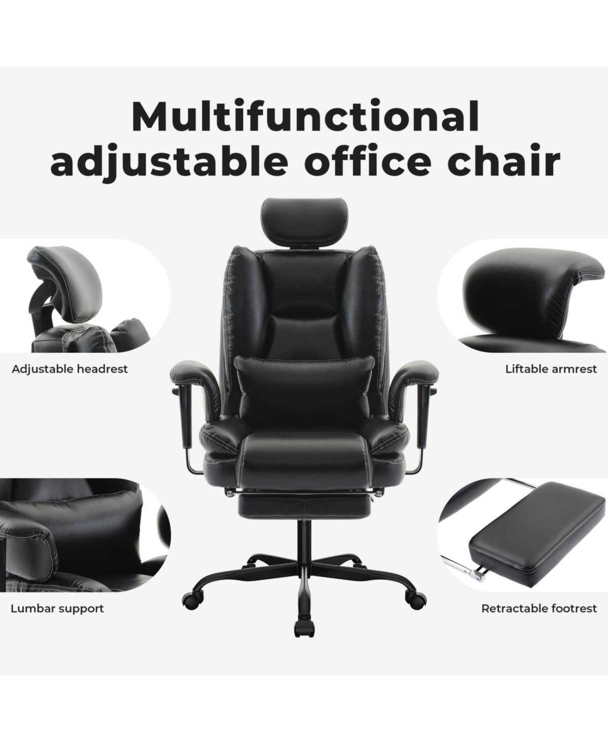 Streamdale Furniture Ergonomic Office Chair 200kg Lumbar Support Headrest - Black