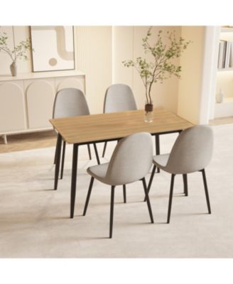+ 5-Piece + Wood Grain + Black Metal Legs + Dining Table & Chair Set