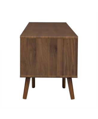 76" Modern Glass-Door TV Stand for 85" TVs, Wood-Grain Entertainment Center