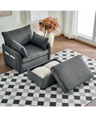 55" Corduroy Chaise Lounge with Ottoman & Storage - Grey