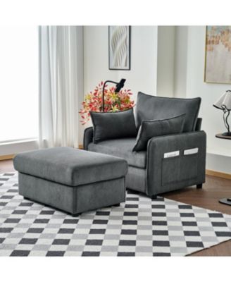 55" Corduroy Chaise Lounge with Ottoman & Storage - Grey