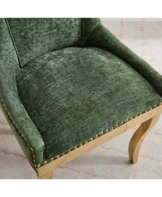 Chenille Dining Chairs, Gold Legs, Rivet Trim, Green, Set of 2