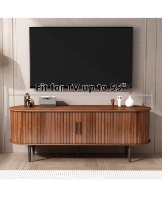 55" Modern TV Stand with Sliding Door & Storage - Walnut